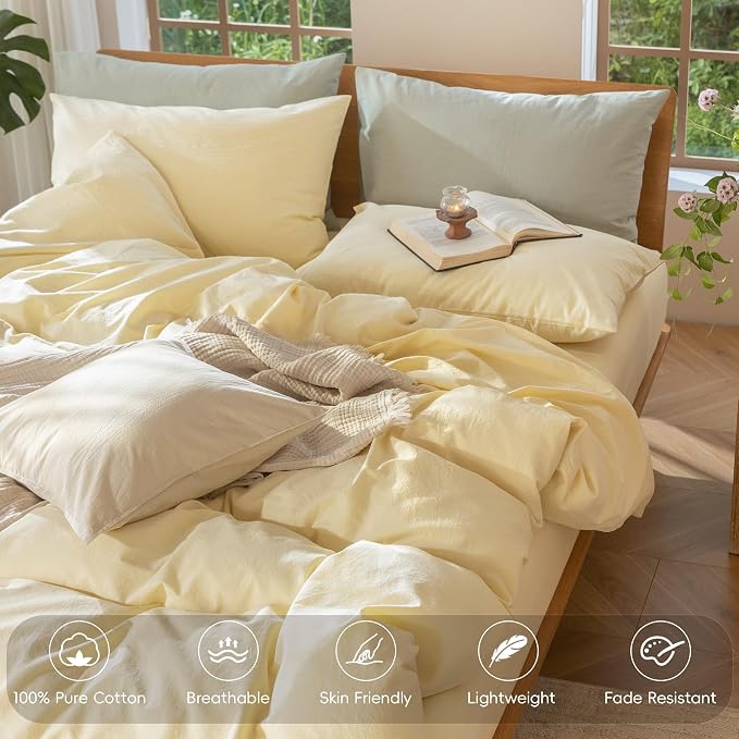 MooMee Bedding Duvet Cover Set 100% Washed Cotton Linen Like Textured - Image 4