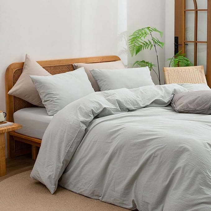 BESTOUCH Duvet Cover Set 100% Washed Cotton Linen Feel Super Soft Comfortable - Image 2