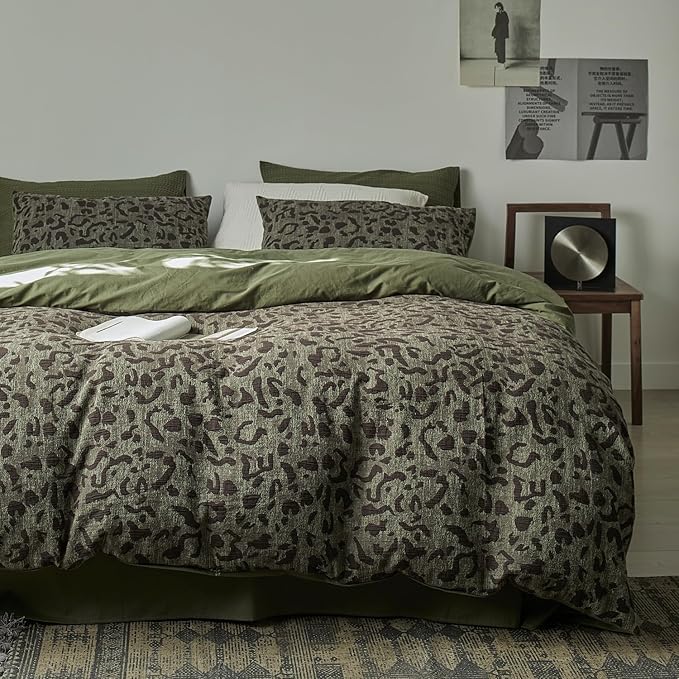 mixinni Leopard Duvet Cover Twin XL Size, Premium Yarn-Dyed Jacquard Cotton by mixinni