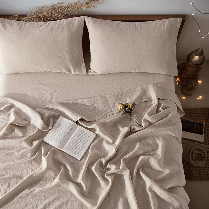 LBRO2M 100% Pure Linen Sheet Set Deep Pocket Up to 16" Bed Sheets Sets by LBRO2MBedding