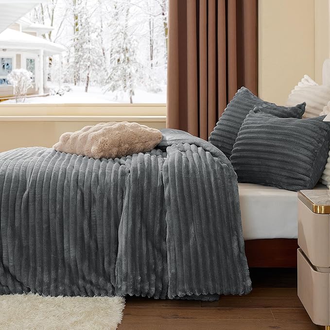 BEDELITE Fleece Full Comforter Set -Super Soft & Warm Grey Bedding, Luxury - Image 4