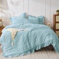 JOLLYVOGUE Light Blue Queen Comforter Set, 3 Pieces Seersucker Comforters Queen by JOLLYVOGUE