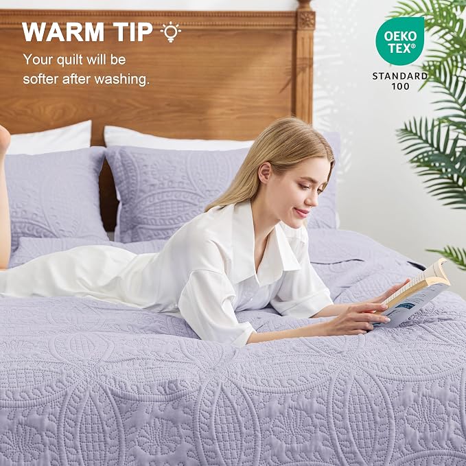 Love's cabin Oversized King Size Quilt Bedding Set Lavender Bedspreads - Image 4