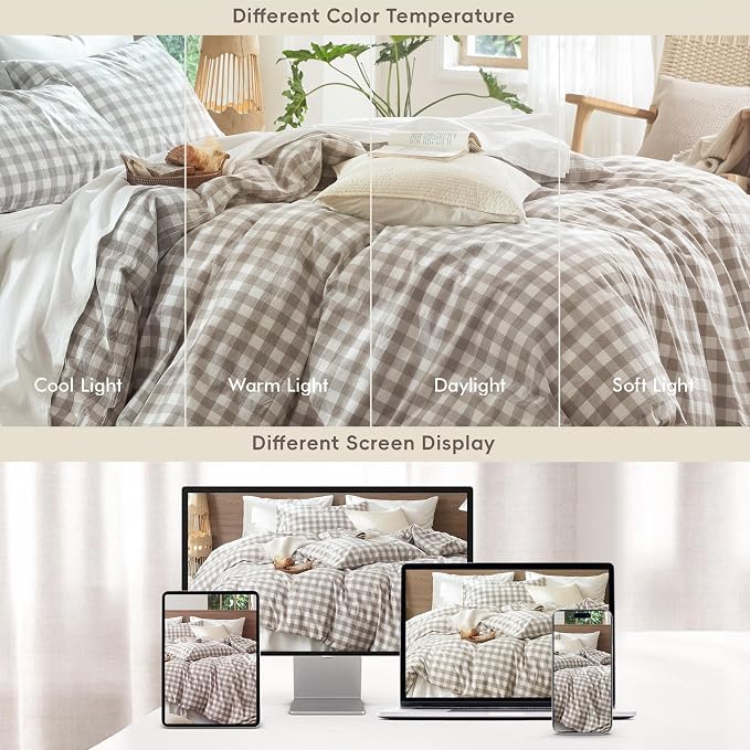 MooMee Gingham Duvet Cover Set 100% Washed Cotton Linen Like Textured - Image 7