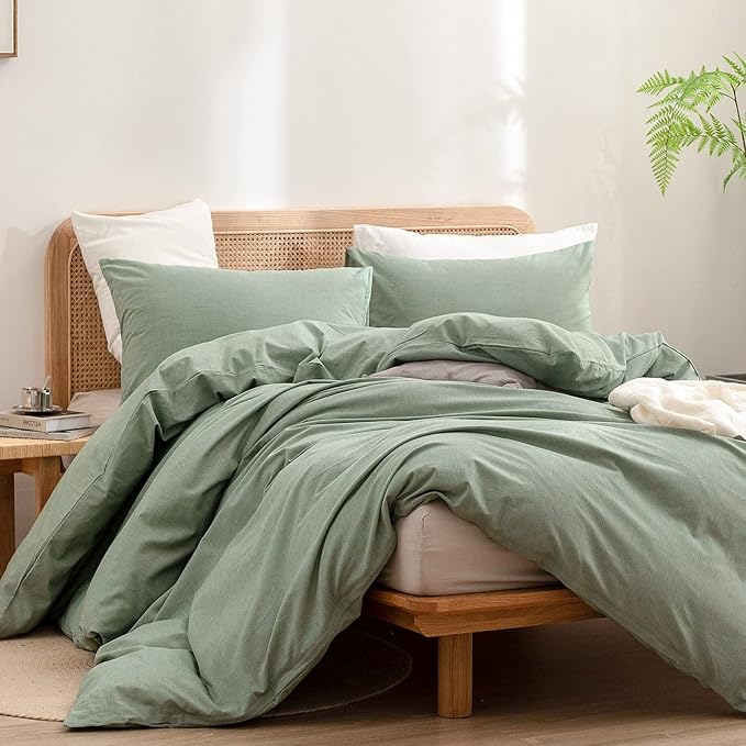 BESTOUCH Duvet Cover Set 100% Washed Cotton Linen Feel Super Soft Comfortable - Image 4