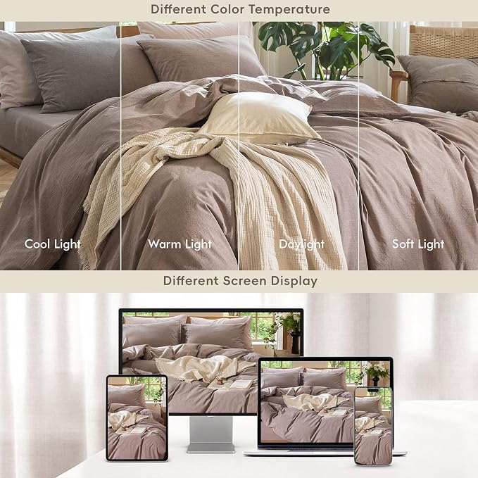 MooMee Bedding Duvet Cover Set 100% Washed Cotton Linen Like Textured - Image 7