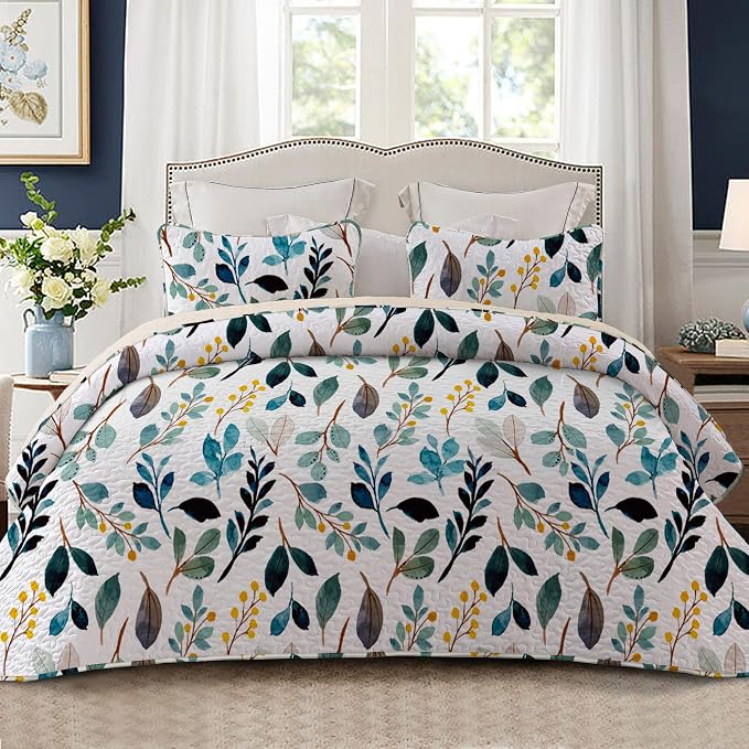 Whale Flotilla Reversible Printed Quilts Queen Size, Extra Soft Boho Floral by WHALEFLOTILLA