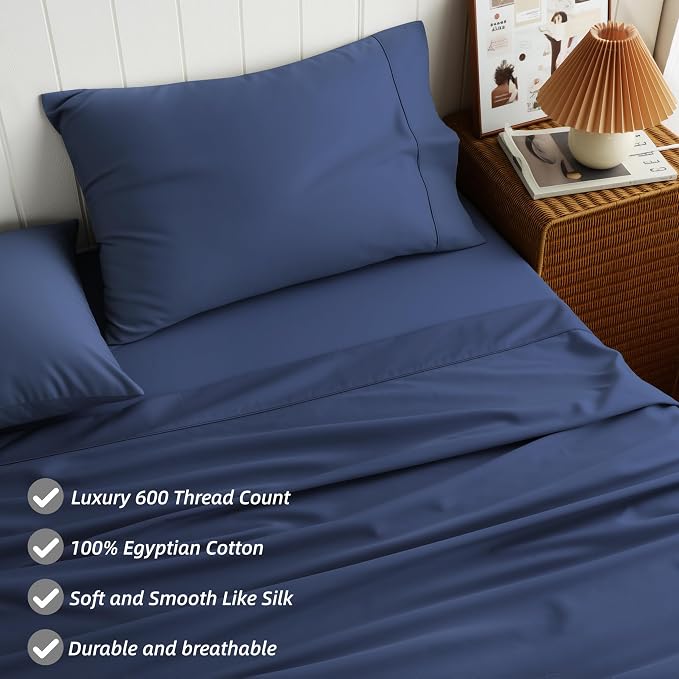 Cotton Flat Sheets Only, 600 TC 100% Cotton Flat Sheet Top Sheet Only, TwinXL - Image 2