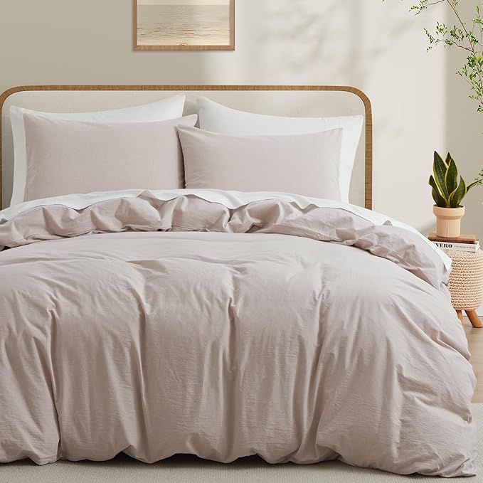 LOVQUE 100% Washed Cotton Duvet Cover Set King Size, Linen Like Natural Bedding by LOVQUE