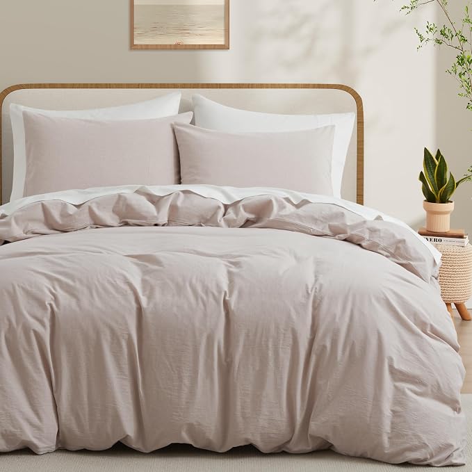 LOVQUE Bedding Duvet Cover Queen Size, 100% Washed Cotton Linen Like Natural by LOVQUE