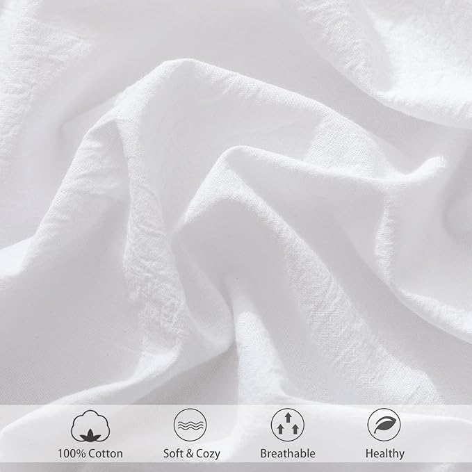 MooMee Fitted Bottom Sheet Only 100% Washed Cotton Linen Like Textured - Image 5