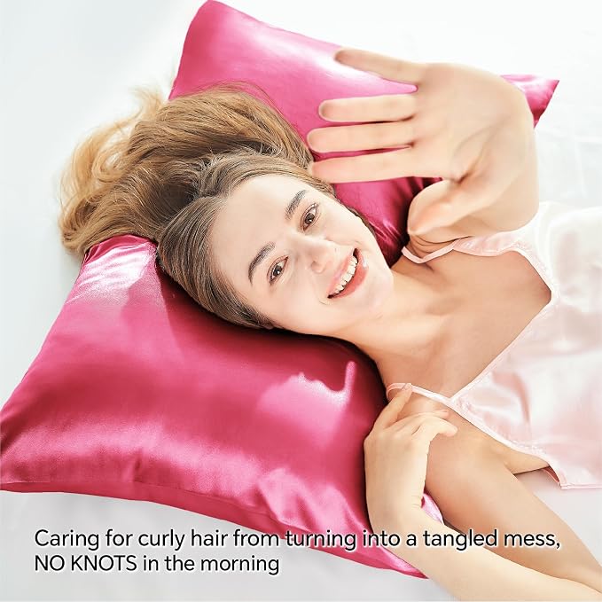 BEDELITE Satin Pillowcase with Zipper, Hot Pink King Size Pillow Cases Set of 2 - Image 4