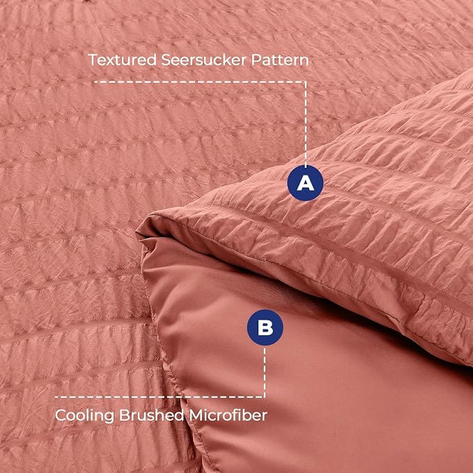 HYMOKEGE Coral King Size Comforter Set Seersucker 7 Pieces, All Season Luxury - Image 4