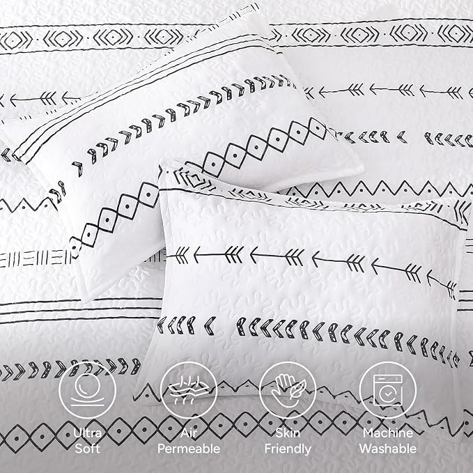 Andency White Quilts Queen Size, 3 Pieces Queen Quilt Bedding Set Boho - Image 5