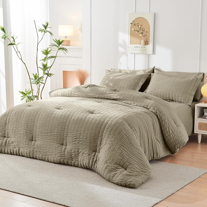 HYMOKEGE Linen Twin Comforter Set Seersucker 5 Pieces, All Season Luxury Bed in - Image 8