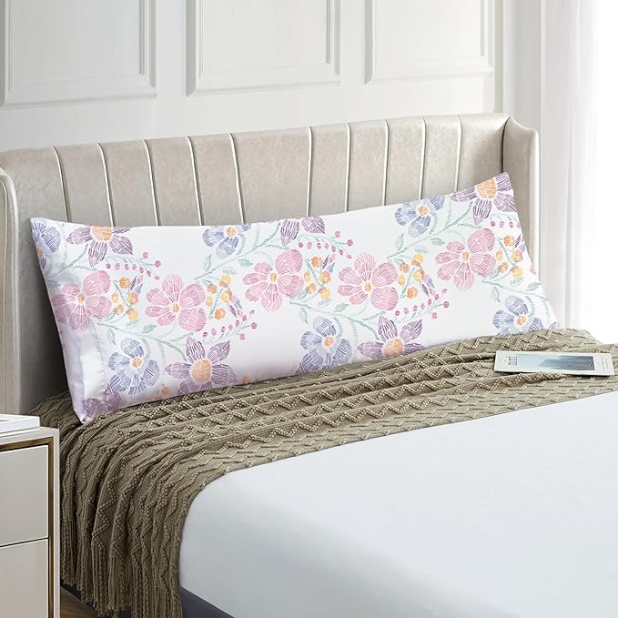EXQ Home Satin Pillowcase for Hair and Skin Body- Multicolor Printed Flower by EXQHomeTexitleCoLtd