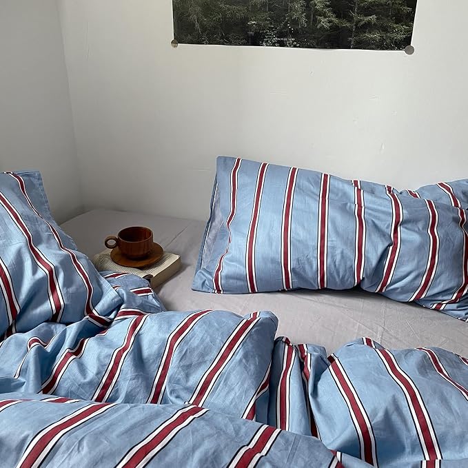 mixinni Vintage Striped Blue Duvet Cover Queen - Image 7