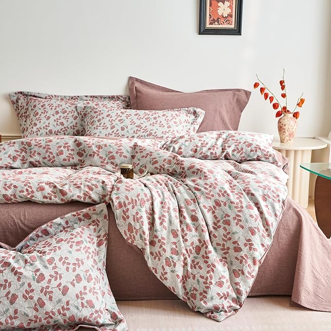 mixinni King Size Jacquard Duvet Cover Set – 100% Washed Cotton Floral Textured by mixinni