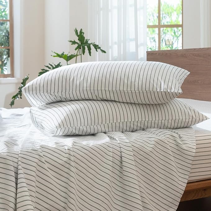 MooMee Striped Duvet Cover Set 100% Washed Cotton Linen Like Textured - Image 9