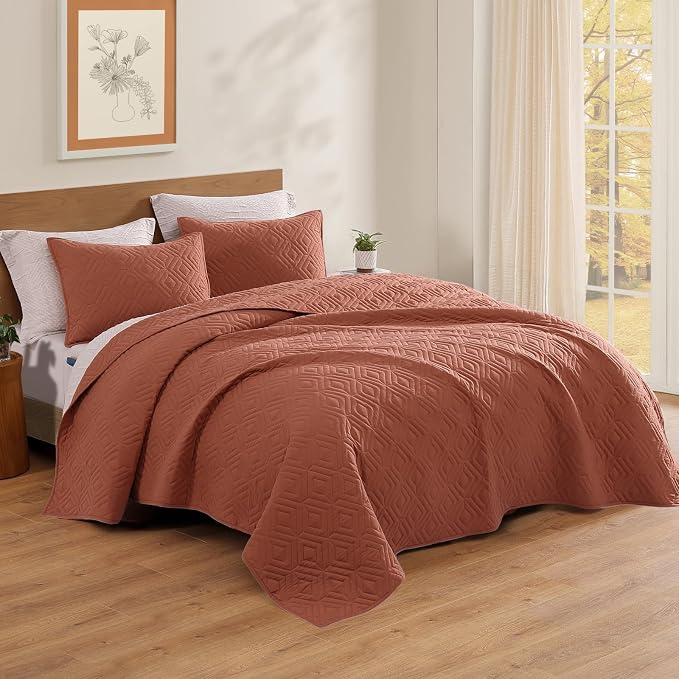 WRENSONGE Queen Quilt-3 Pieces Geometric Autumn Leaf Bedspreads Queen Size - Image 2