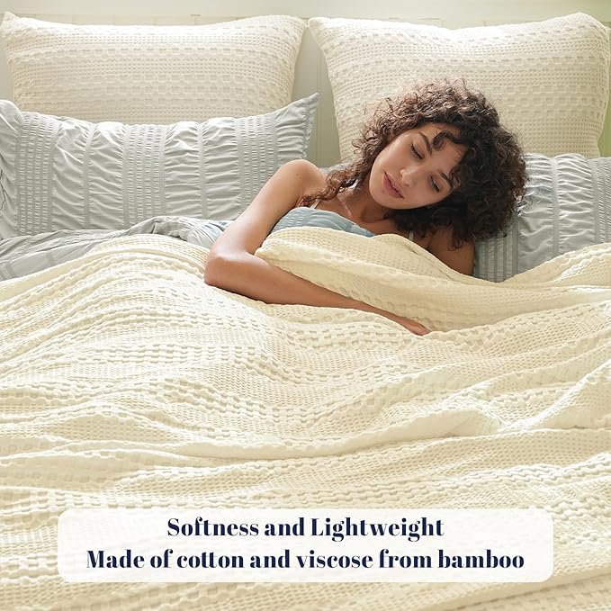 PHF Cooling Waffle Blanket California King Size, Lightweight 60% Rayon from - Image 3