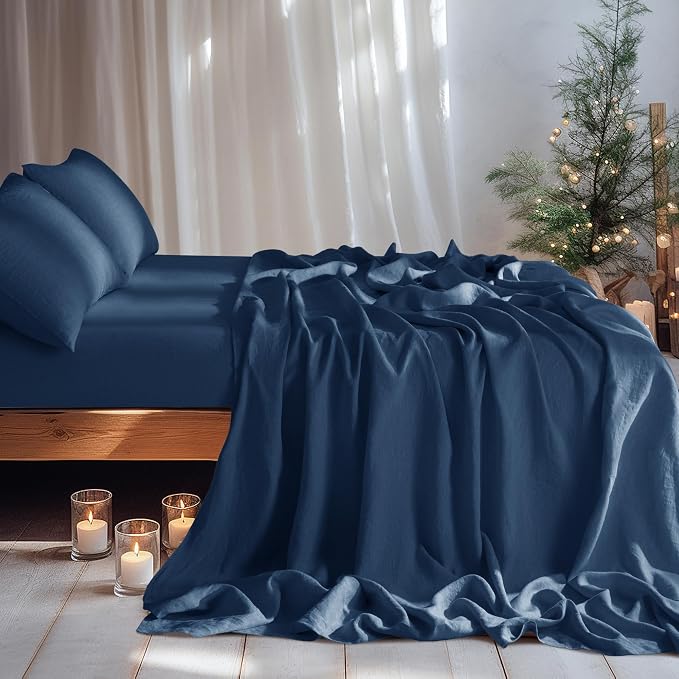 LBRO2M 100% Pure Linen Sheet Set Deep Pocket Up to 16" Bed Sheets Sets - Image 2