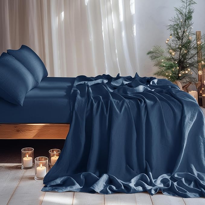 LBRO2M 100% Pure Linen Sheet Set Deep Pocket Up to 16" Bed Sheets Sets - Image 2