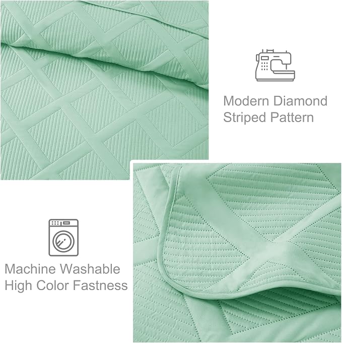 Exclusivo Mezcla Oversized King Quilt Set- Light Green Cal King Quilts Bedding - Image 5