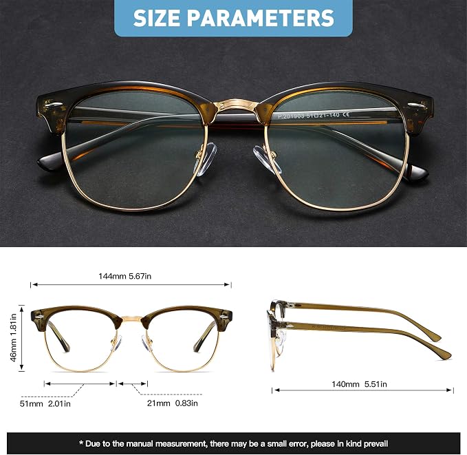 Blue Light Blocking Glasses Vintage Half Frame UV Clear Lens Anti Eyestrain - Image 2