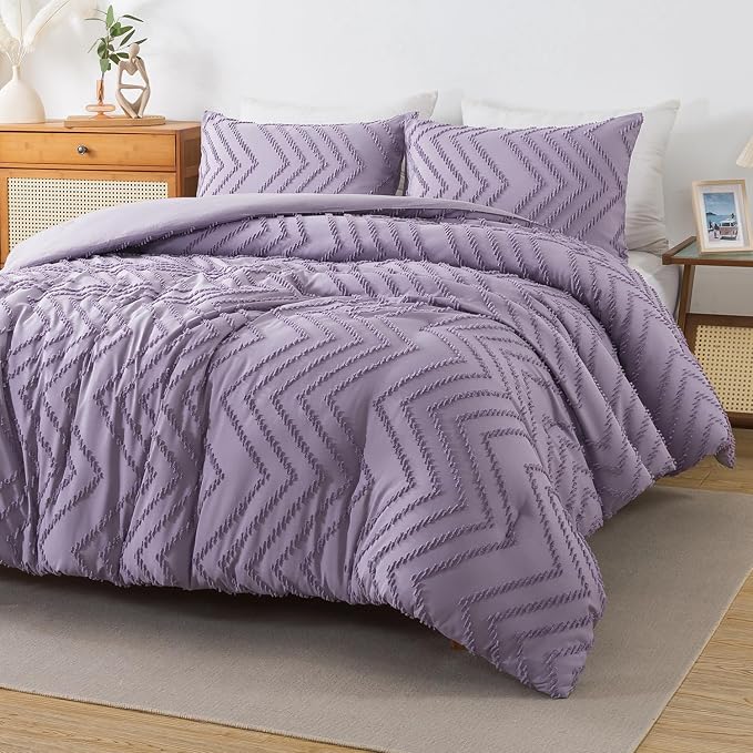 Andency Purple Comforter Set King Size, Boho Girls Women Lavender Soft Fluffy by Andency