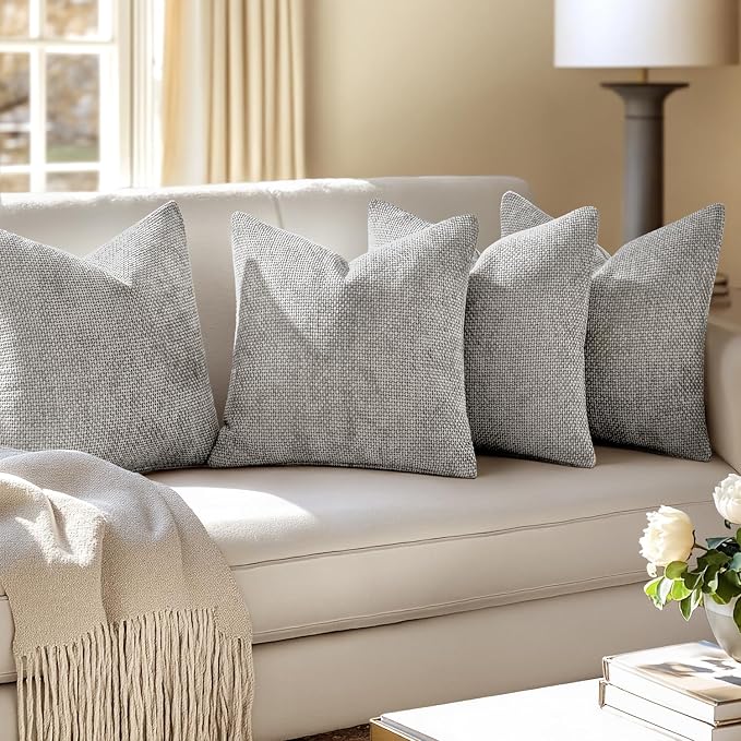 MIULEE Pack of 4 Couch Throw Pillow Covers 20x20 Inch Light Gray Soft - Image 5