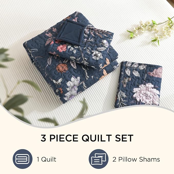 Litanika Floral Navy Blue Quilt Queen Size - Image 8