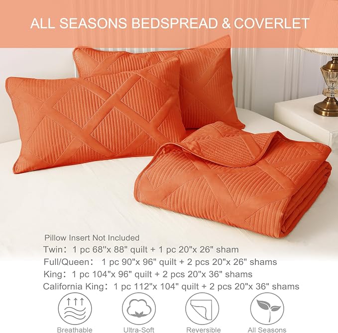 Exclusivo Mezcla King Quilt Set- Burnt Orange Quilts Bedding Set - Image 6