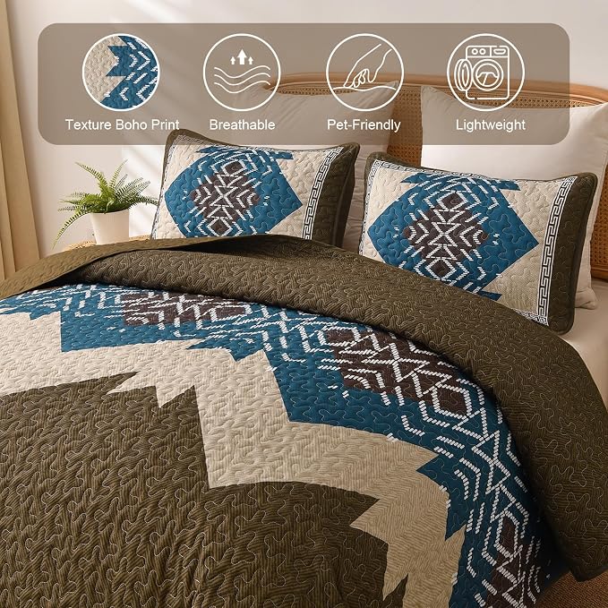 Dintszyayue Boho Quilt Set King Size, 3 Pieces Texture Southwestern Bedding Set - Image 5