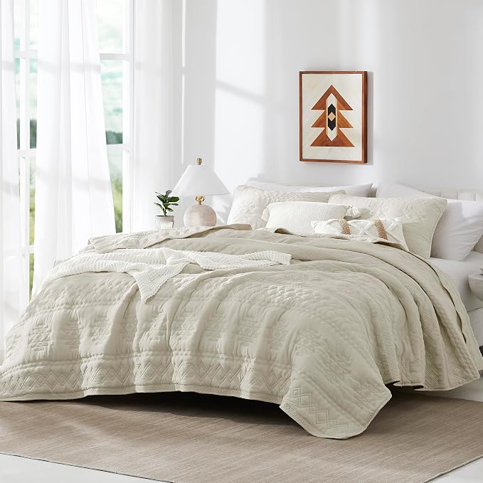 WDCOZY Beige Boho Twin Quit Size Bedding Set - Image 2
