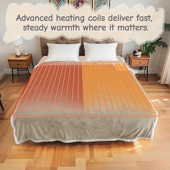 Electric Heated Blanket Queen Size 84"x90", Soft Flannel - Image 2
