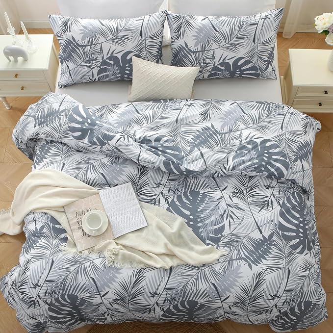 MUXHOMO Duvet Cover King Size, Reversible Floral Black & Grey Duvet Cover Set - Image 4