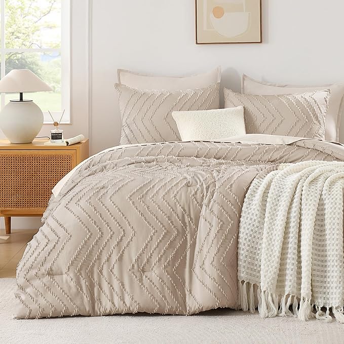 Andency Khaki Comforter Full Size, Boho Beige Soft Fluffy Tan Warm Lightweight by Andency