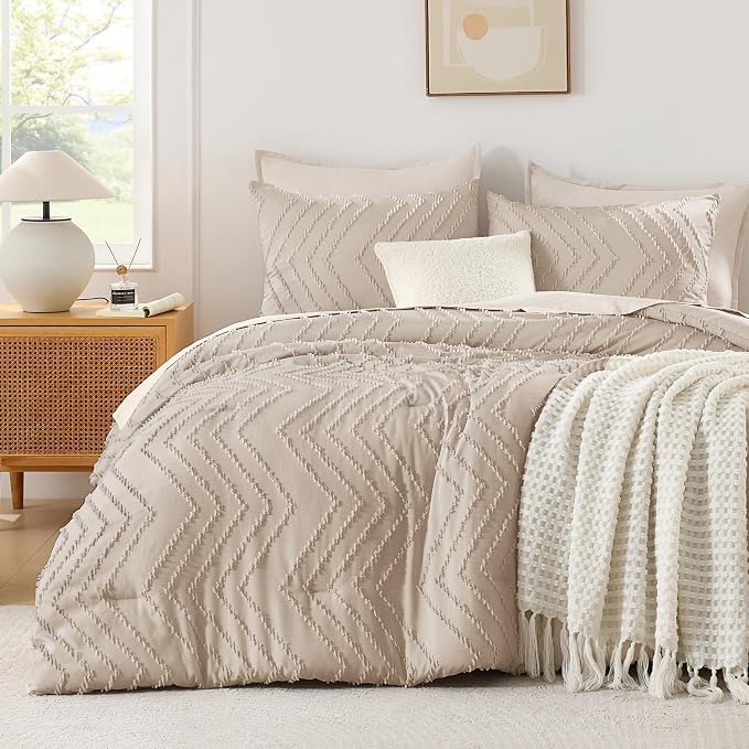 Andency Khaki Comforters Queen Size Set, Boho Beige Soft Fluffy Tan Warm by Andency