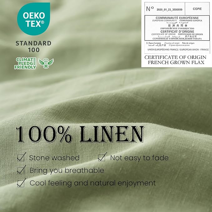 Simple&Opulence 100% Washed Linen Duvet Cover Set 5pcs Basic Style Natural - Image 2