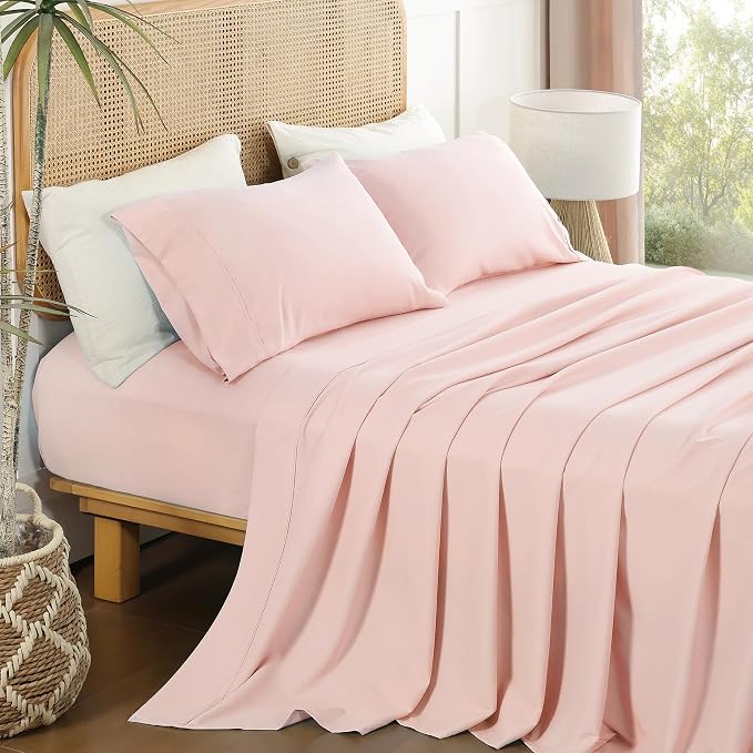 Pink King Sheet Set 4 Piece, Soft Breathable Cooling Microfiber Bed Sheets by Dreava