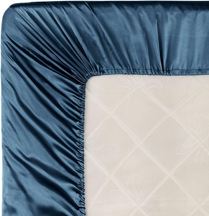 Homiest Deep Sea Blue Satin Fitted Sheet King Size, Deep Pocket, Luxury & Ultra - Image 6