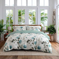 OAITE Duvet Cover King Size, Reversible Green Ink wash Flower White Duvet Cover by OAITE