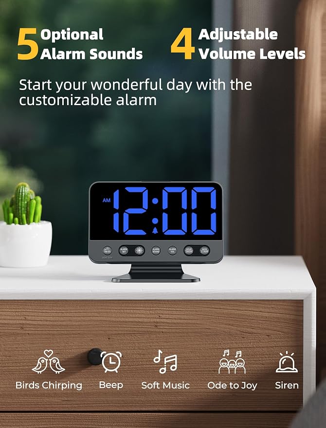 Odokee Digital Alarm Clocks for Bedrooms: Large Bold Number 5 Brightness Dimmer - Image 3