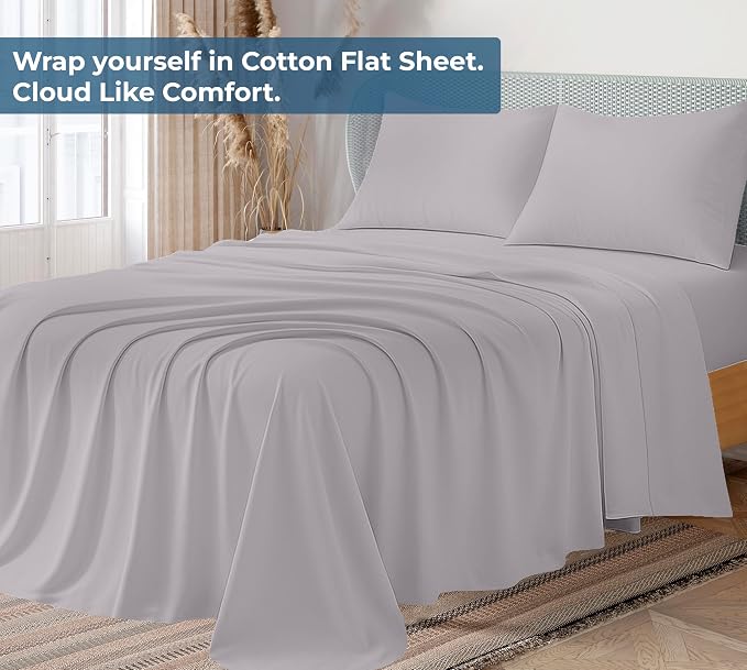 Royale Linens 100% Organic Cotton Twin Flat Sheet Only - Image 2