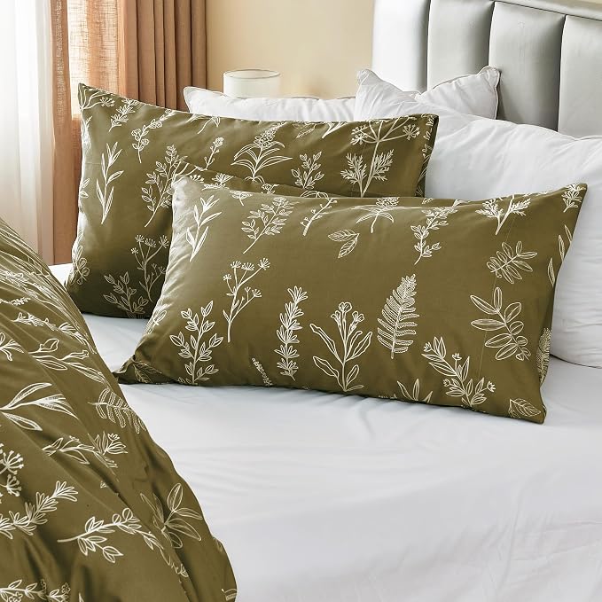 MUXHOMO Duvet Cover Full Size, Reversible Floral Olive Green Duvet Cover Set - Image 4