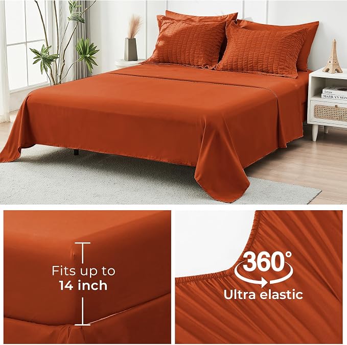 HYMOKEGE Burnt Orange Full Size Comforter Sets Seersucker 7 Pieces, All Season - Image 6