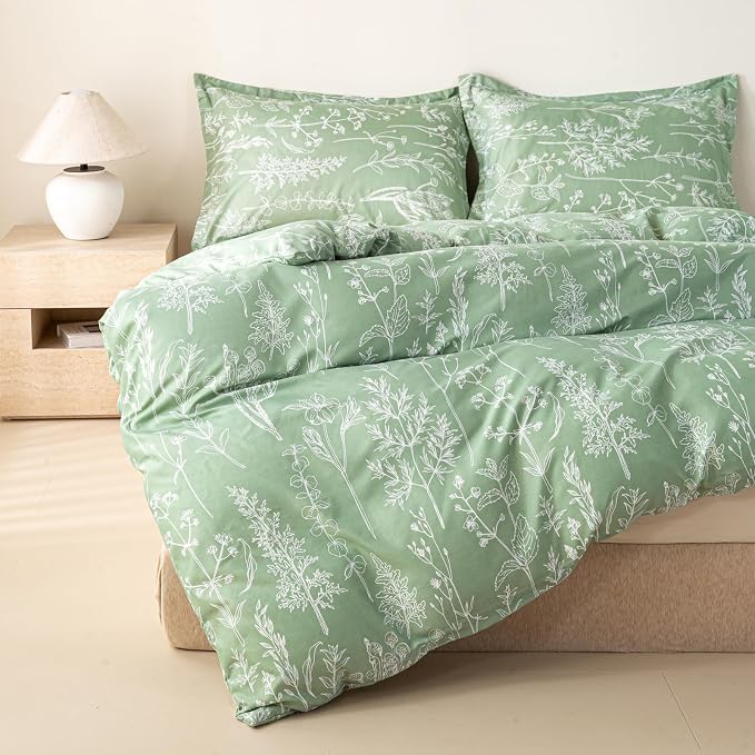 OAITE Green Duvet Cover King Size 3 Pieces Prewashed Cotton-Like Polyester - Image 5