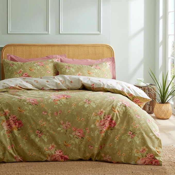 mixinni Duvet Cover Full Size, Long Staple Cotton Reversible Green Floral Duvet by mixinni