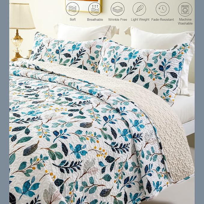 Whale Flotilla Reversible Printed Quilts Queen Size, Extra Soft Boho Floral - Image 3